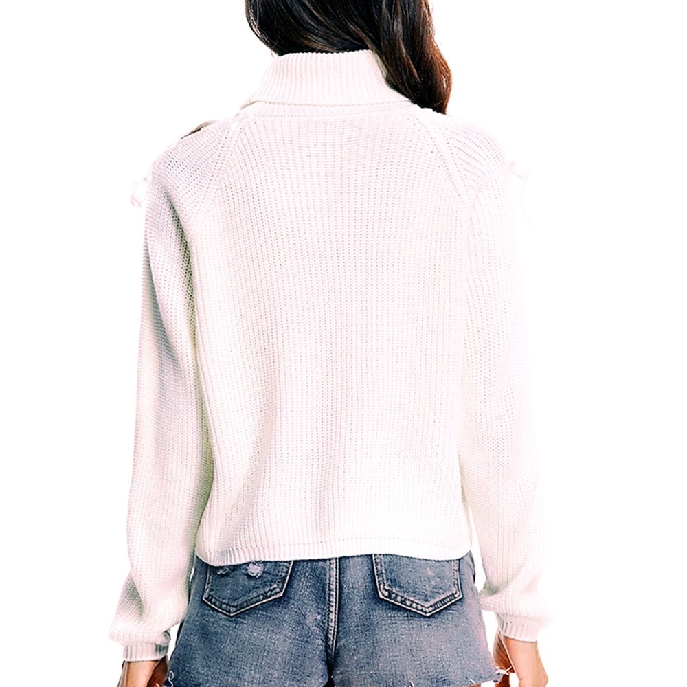 RELISTED SIZE LARGE AVAILABLE Lace Cold Shoulder Turtleneck - Picture 5 of 6